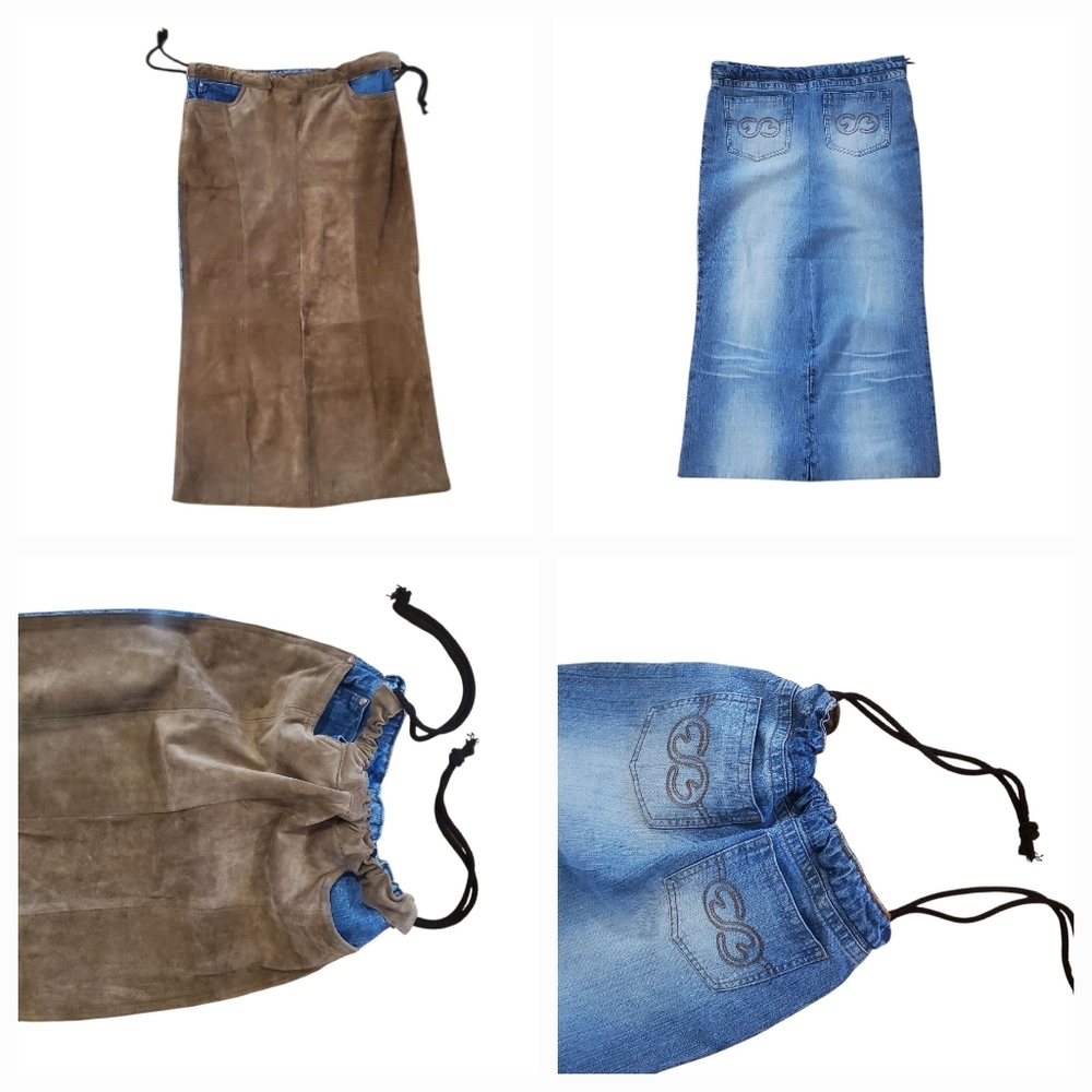 Vintage Hand Made Denim Jeans & Suede Drawstring Laundry Bag